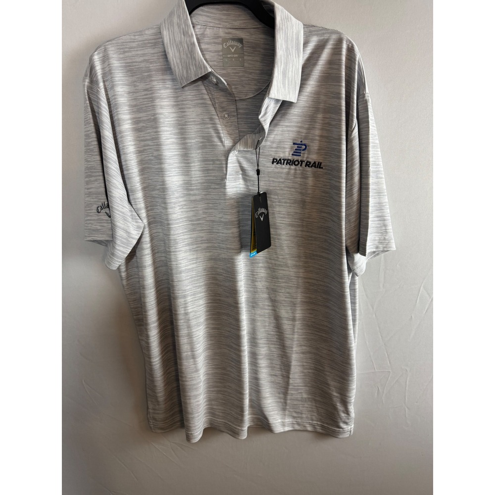 Callaway Mens Opti-Dri Golf Polo Shirt Large Grey White Space Dye Patriot Rail